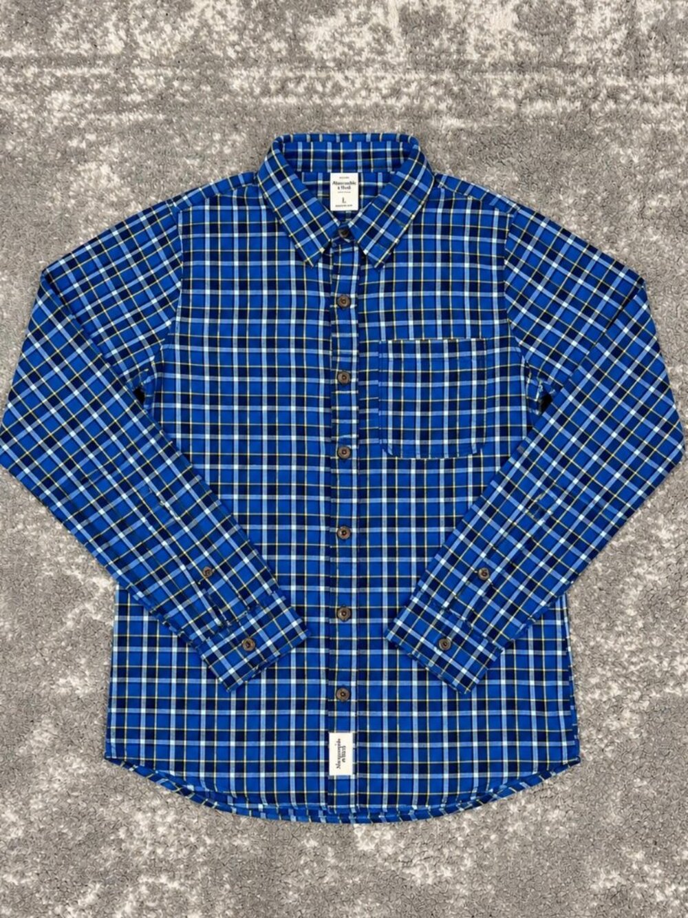 Abercrombie & Fitch Blue Plaid Long Sleeve Button Up Shirt Size Large